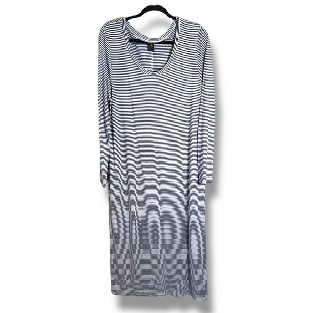 Peruvian Connection Blue and White Stripe Long Sleeve Maxi Dress Size XL